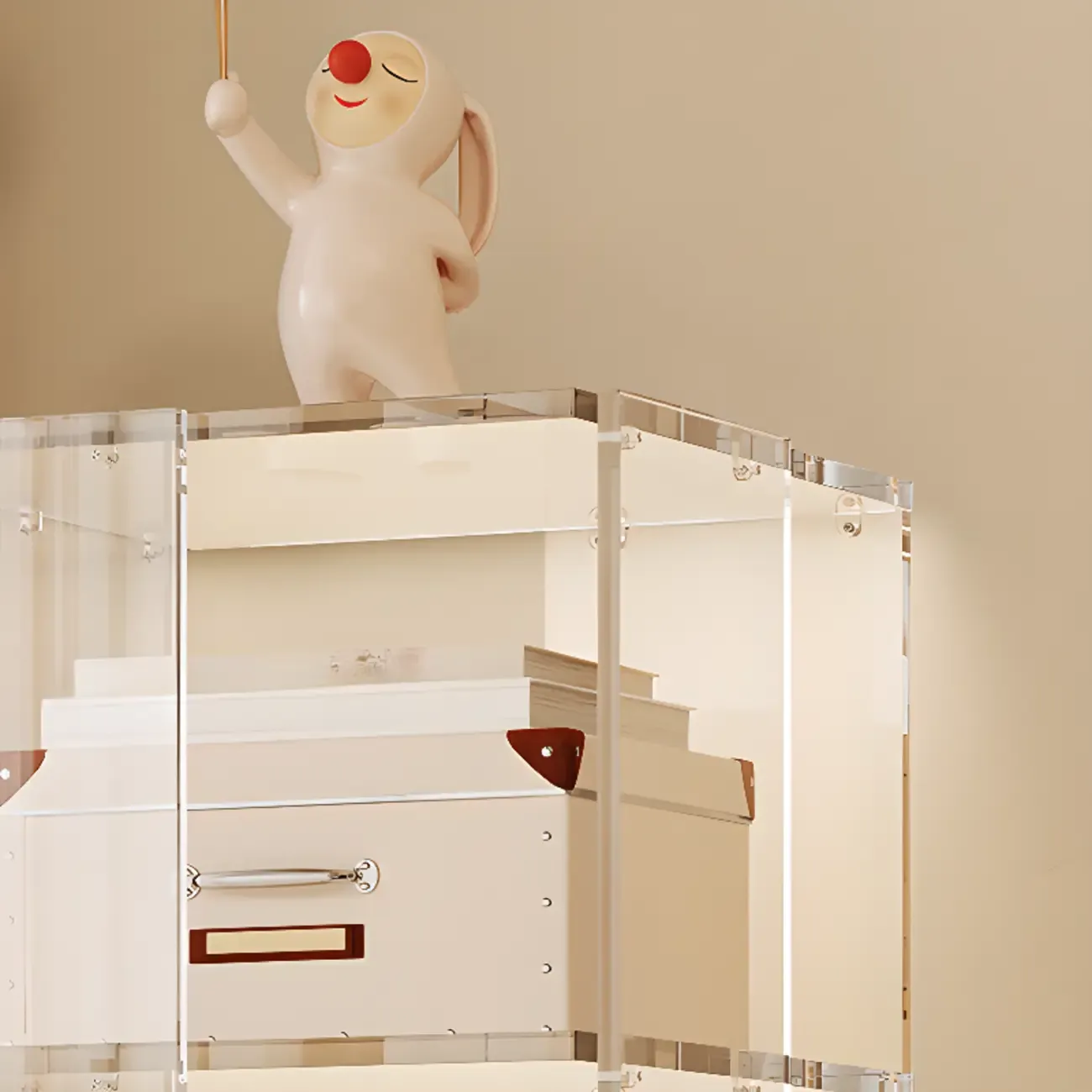 Modern Clear Lucite Open Back Etagere Bookcase with Wheels Image - 8