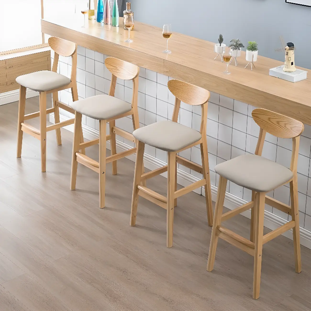 Simple Square Fabric Wood Bar Stools Image - 1 | homeyfad