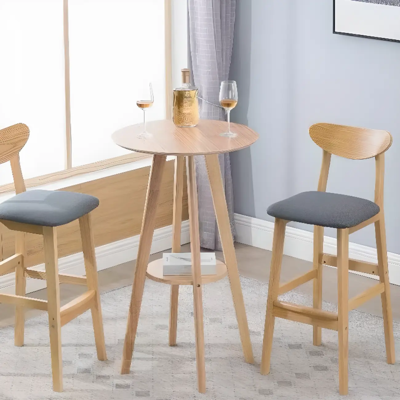 Simple Square Fabric Wood Bar Stools Image - 2 | homeyfad