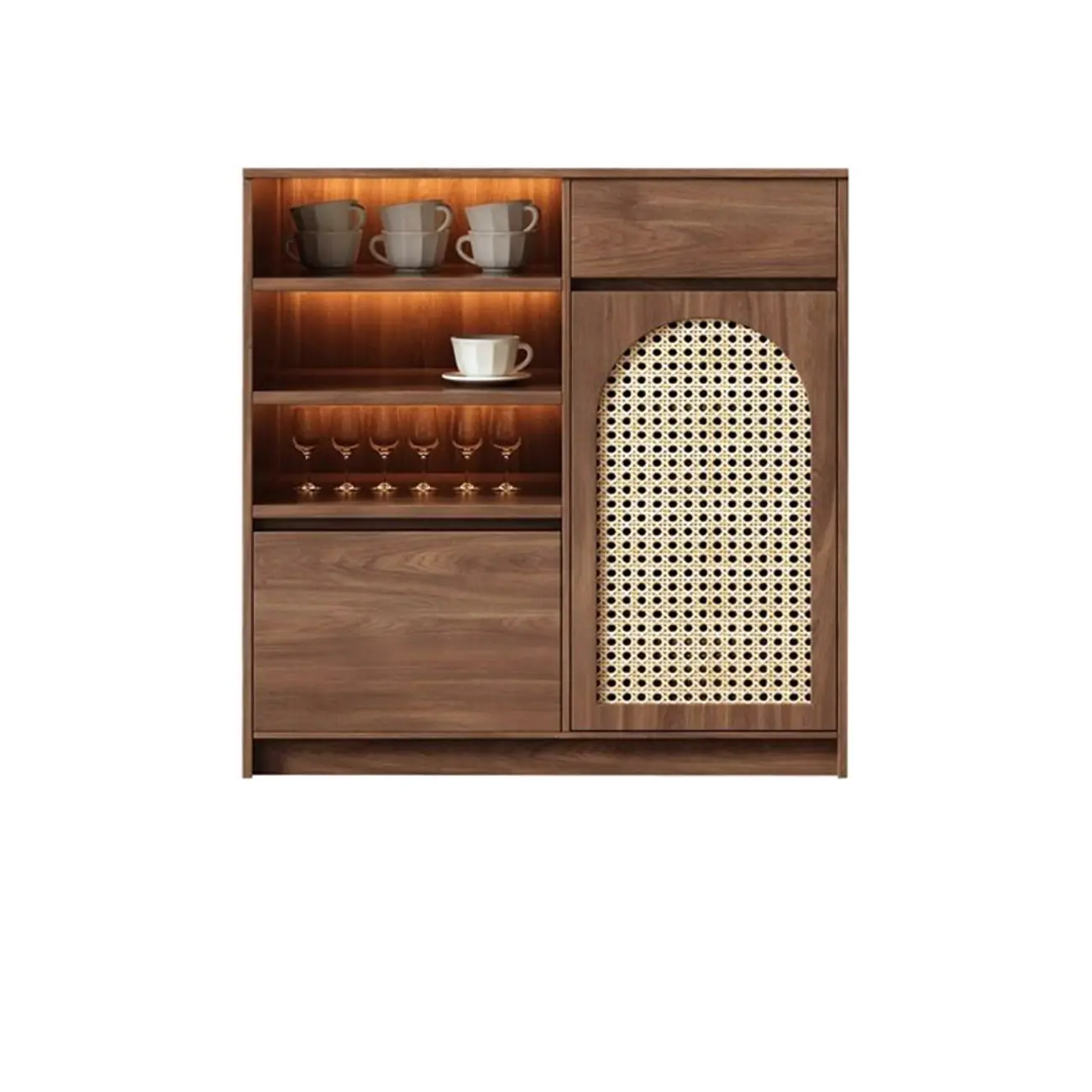 Medium Wood Rattan Kitchen Storage Cabinet in Natural Finish Image - 3 | homeyfad
