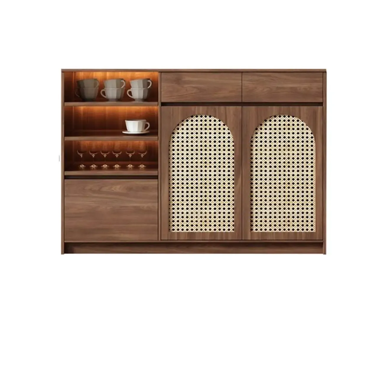 Medium Wood Rattan Kitchen Storage Cabinet in Natural Finish Image - 4