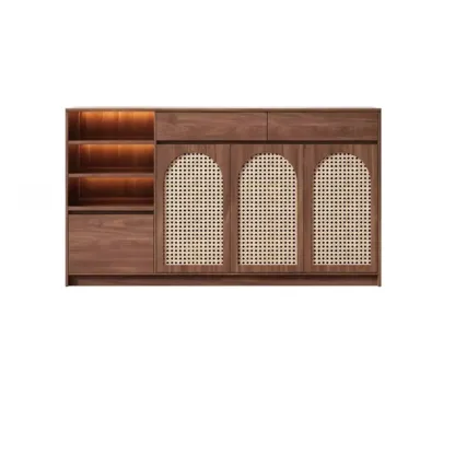 Medium Wood Rattan Kitchen Storage Cabinet in Natural Finish Image - 5