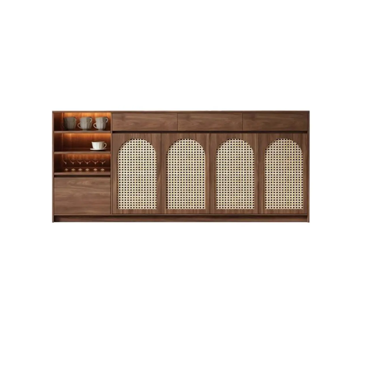 Medium Wood Rattan Kitchen Storage Cabinet in Natural Finish Image - 6 | homeyfad