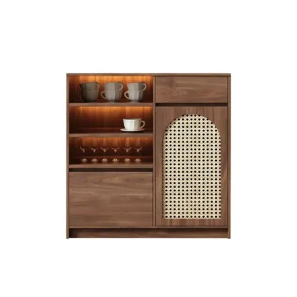 Medium Wood Rattan Kitchen Storage Cabinet in Natural Finish Image - 9