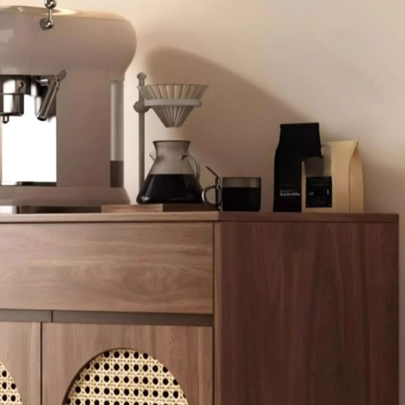 Medium Wood Rattan Kitchen Storage Cabinet in Natural Finish Image - 10 | homeyfad