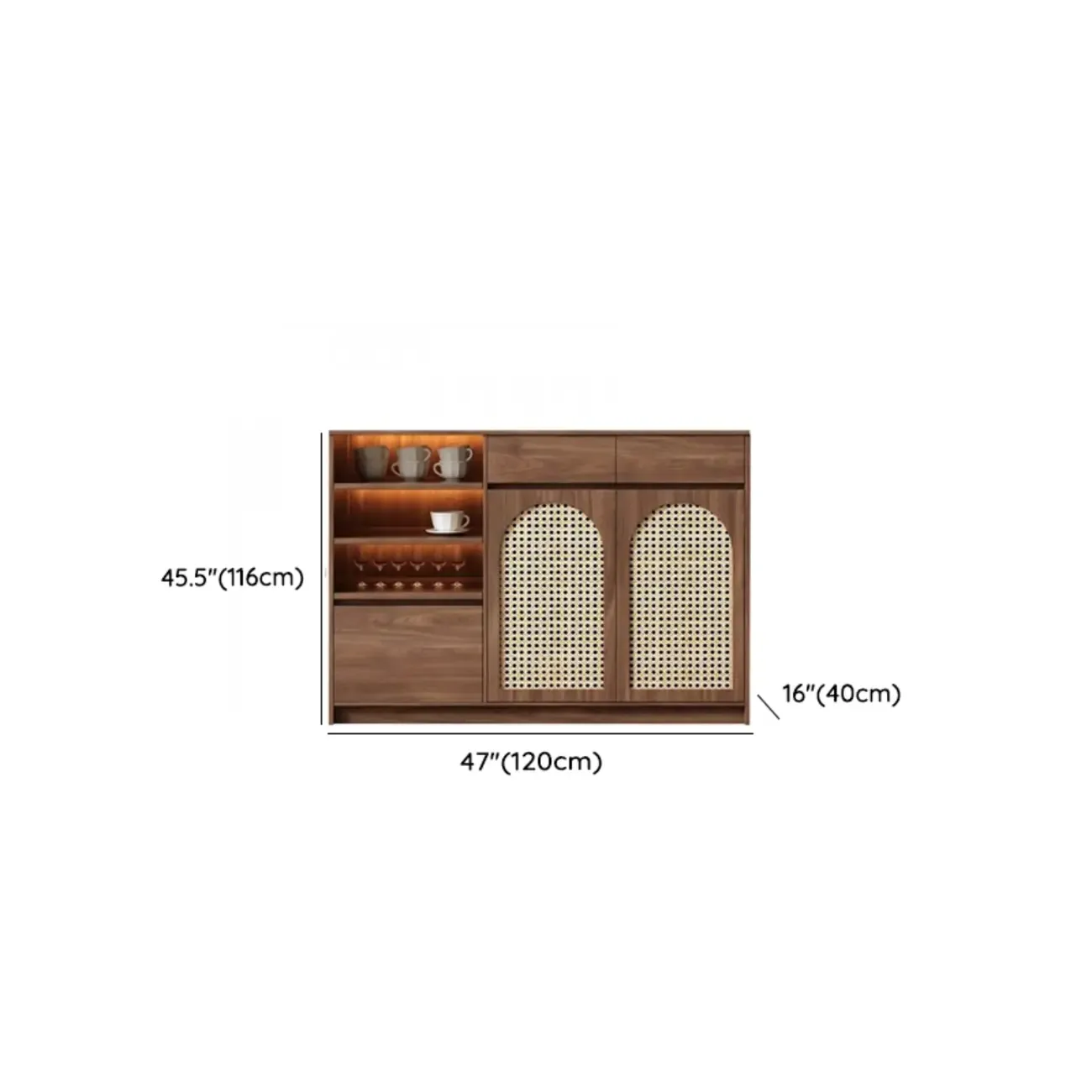 Medium Wood Rattan Kitchen Storage Cabinet in Natural Finish #size