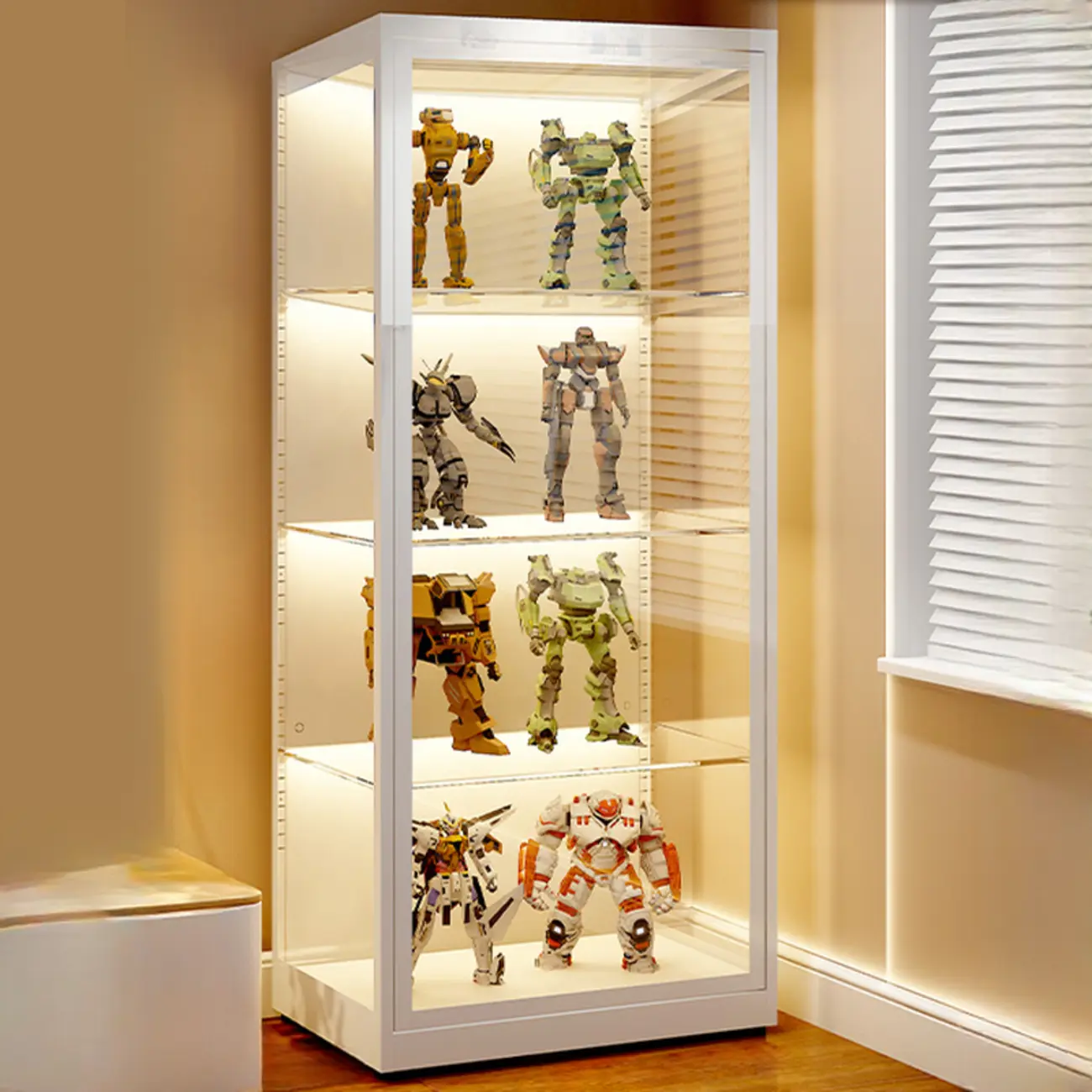 Freestanding Modern Metal Glass LED Lighted Curio Cabinet Image - 3 | homeyfad