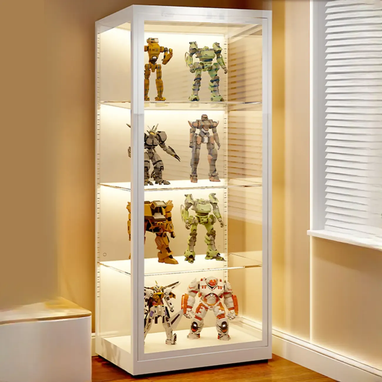 Freestanding Modern Metal Glass LED Lighted Curio Cabinet Image - 3