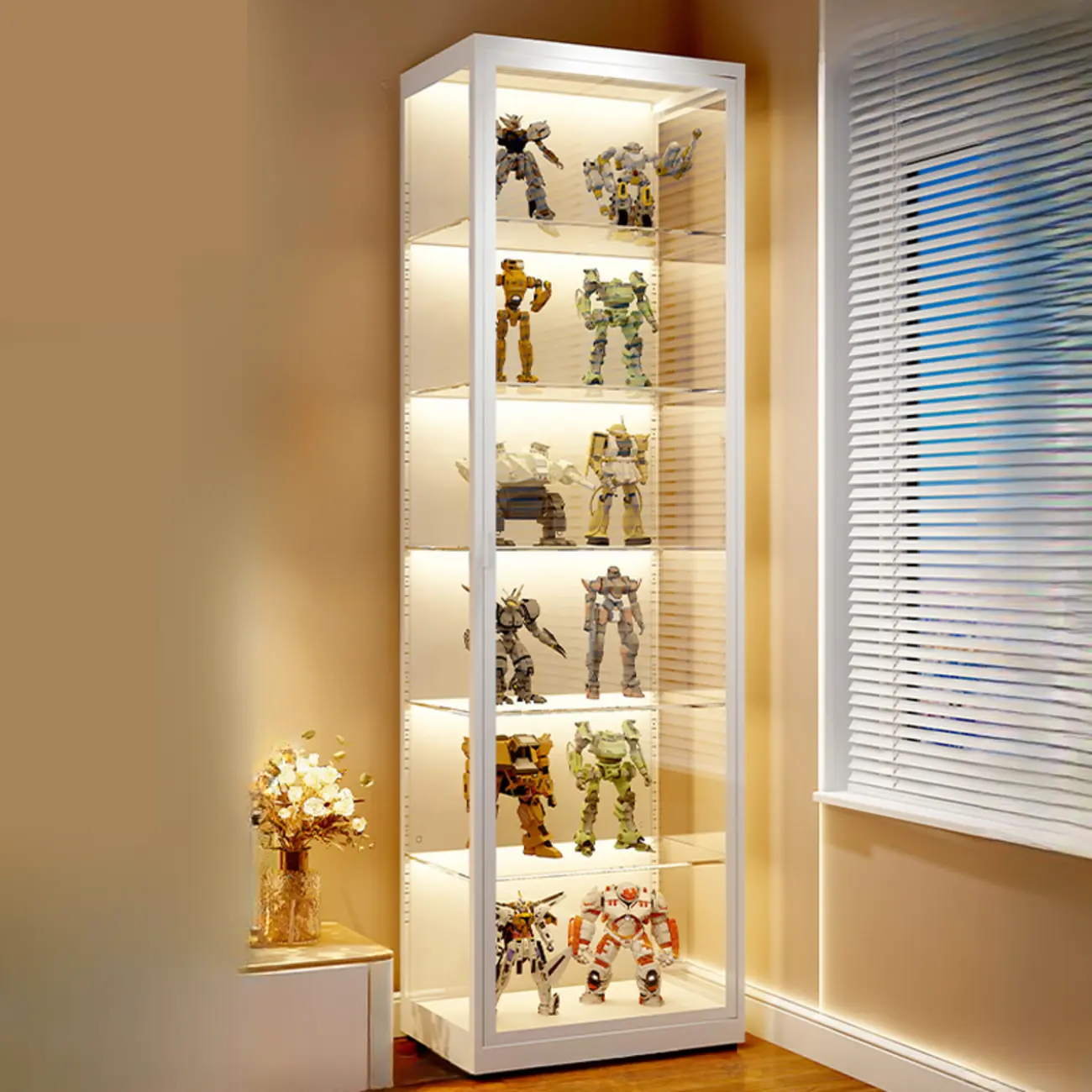 Freestanding Modern Metal Glass LED Lighted Curio Cabinet Image - 5 | homeyfad