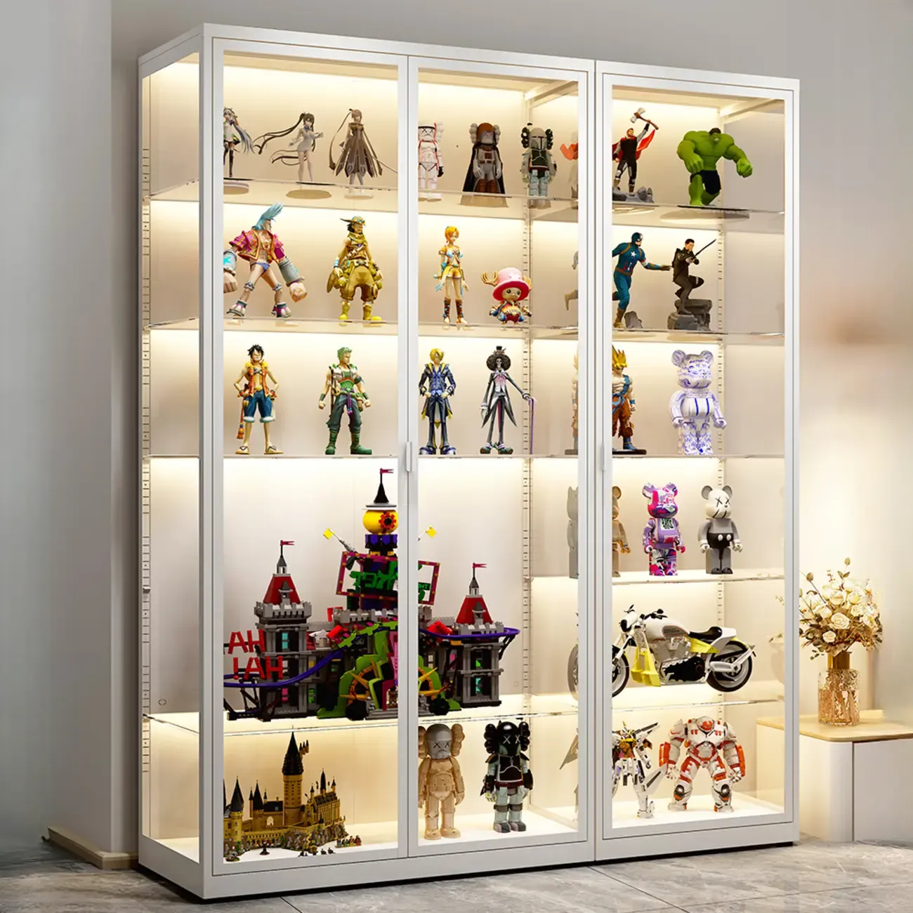 Freestanding Modern Metal Glass LED Lighted Curio Cabinet Image - 6
