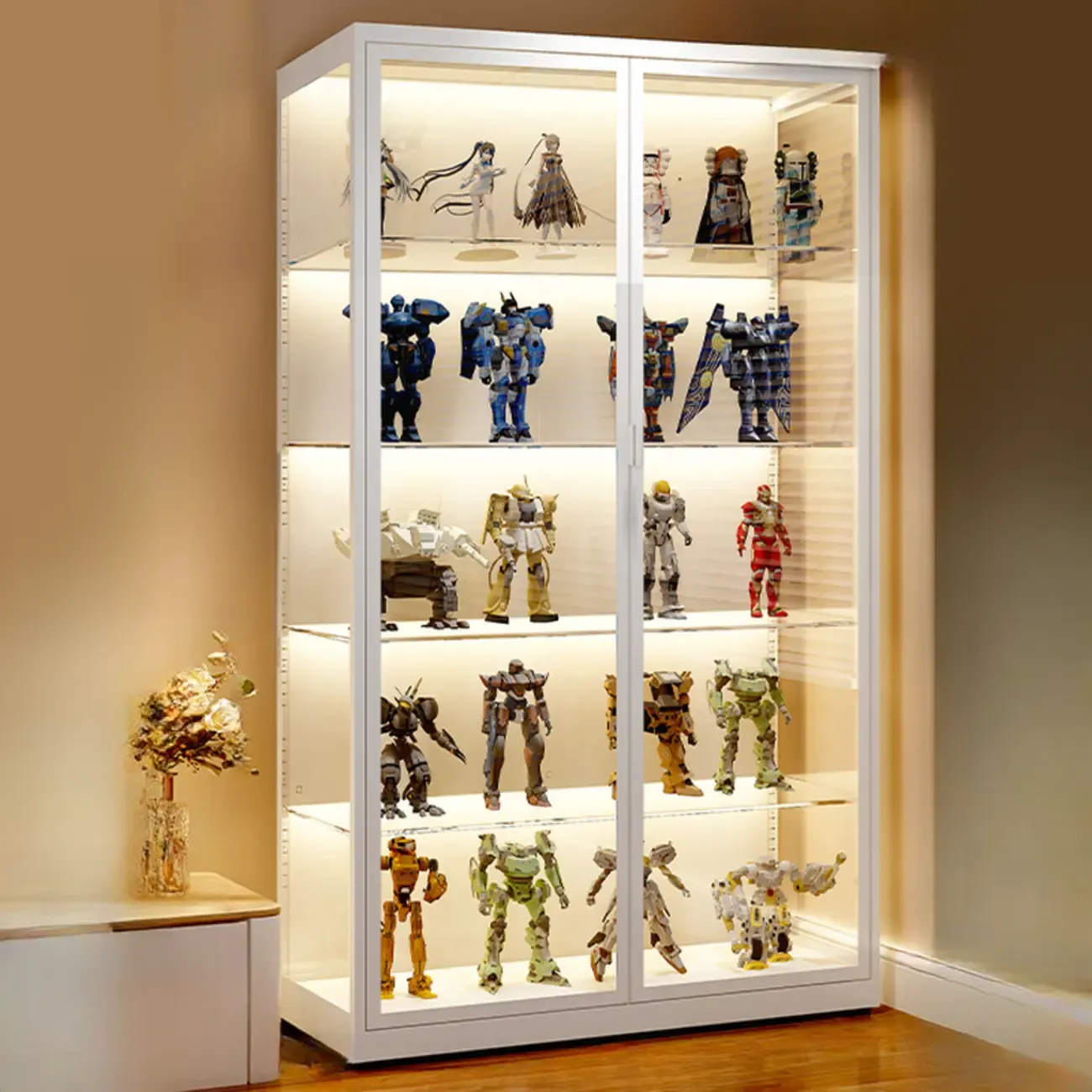 Freestanding Modern Metal Glass LED Lighted Curio Cabinet Image - 7