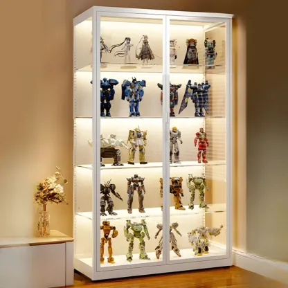 Freestanding Modern Metal Glass LED Lighted Curio Cabinet Image - 7