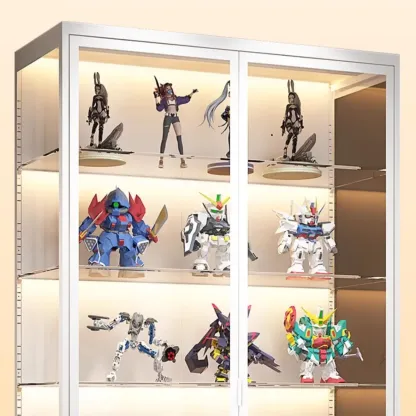 Freestanding Modern Metal Glass LED Lighted Curio Cabinet Image - 8