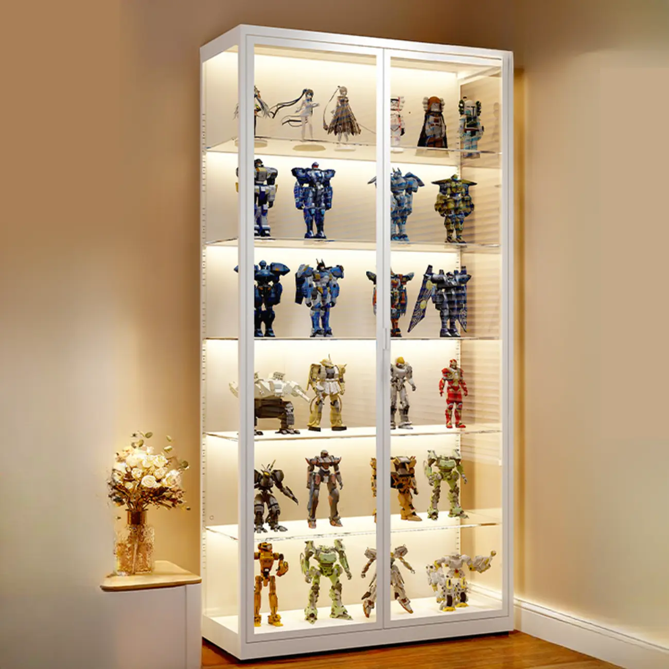 Freestanding Modern Metal Glass LED Lighted Curio Cabinet Image - 9 | homeyfad