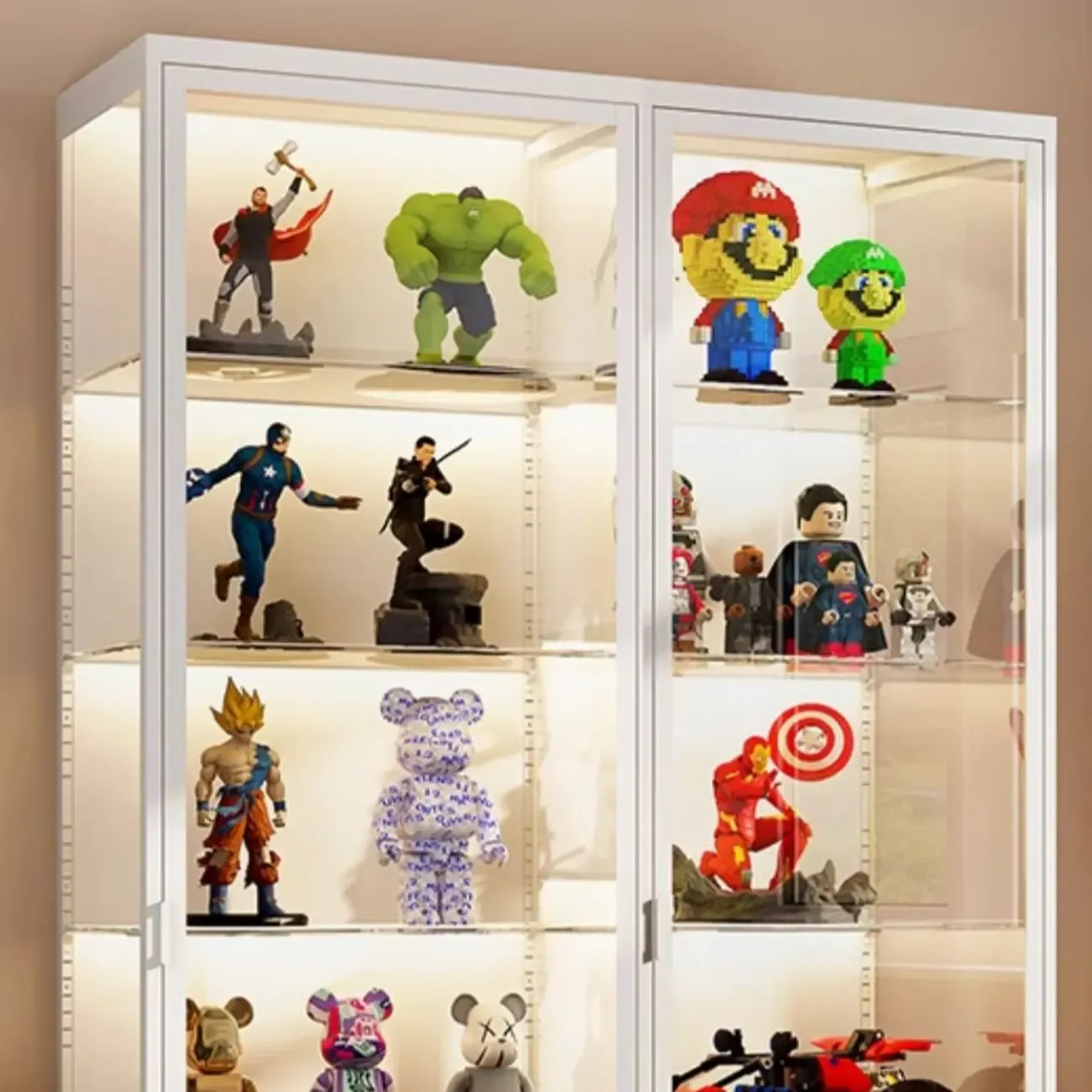 Freestanding Modern Metal Glass LED Lighted Curio Cabinet Image - 10