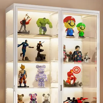 Freestanding Modern Metal Glass LED Lighted Curio Cabinet Image - 10