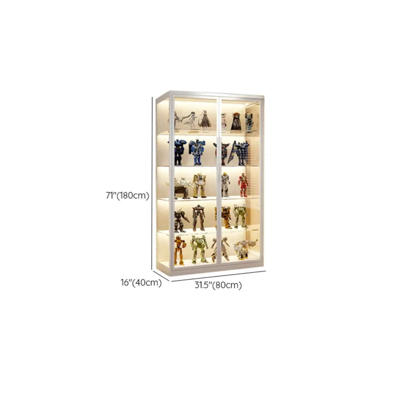 Freestanding Modern Metal Glass LED Lighted Curio Cabinet Image - 17