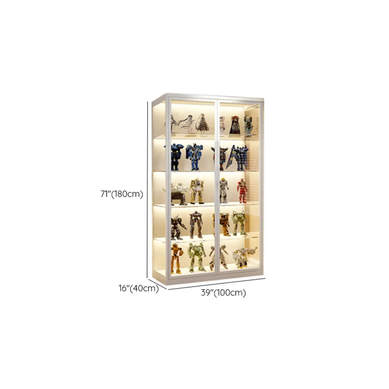 Freestanding Modern Metal Glass LED Lighted Curio Cabinet Image - 21