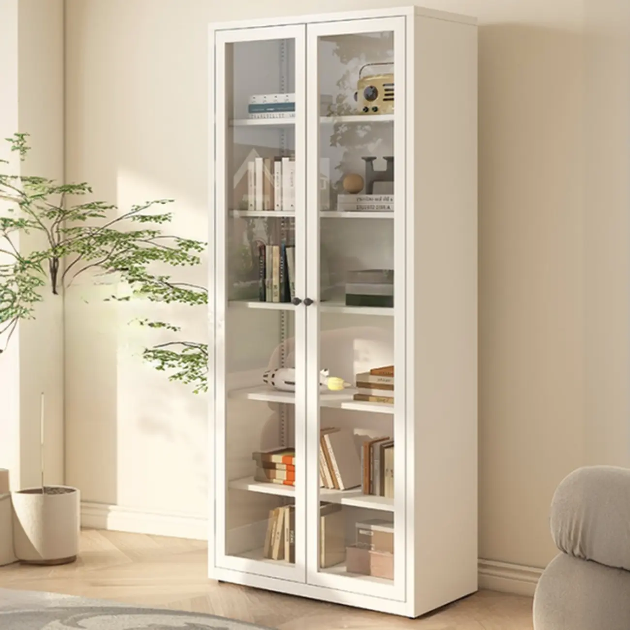 Tall 6-Layer Display Cabinet with Glass Doors Image - 7 | homeyfad
