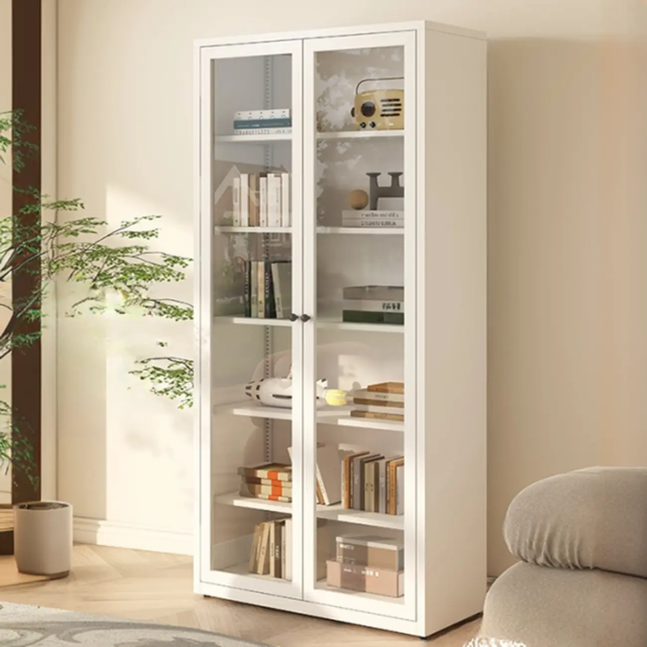 Tall 6-Layer Display Cabinet with Glass Doors Image - 9 | homeyfad