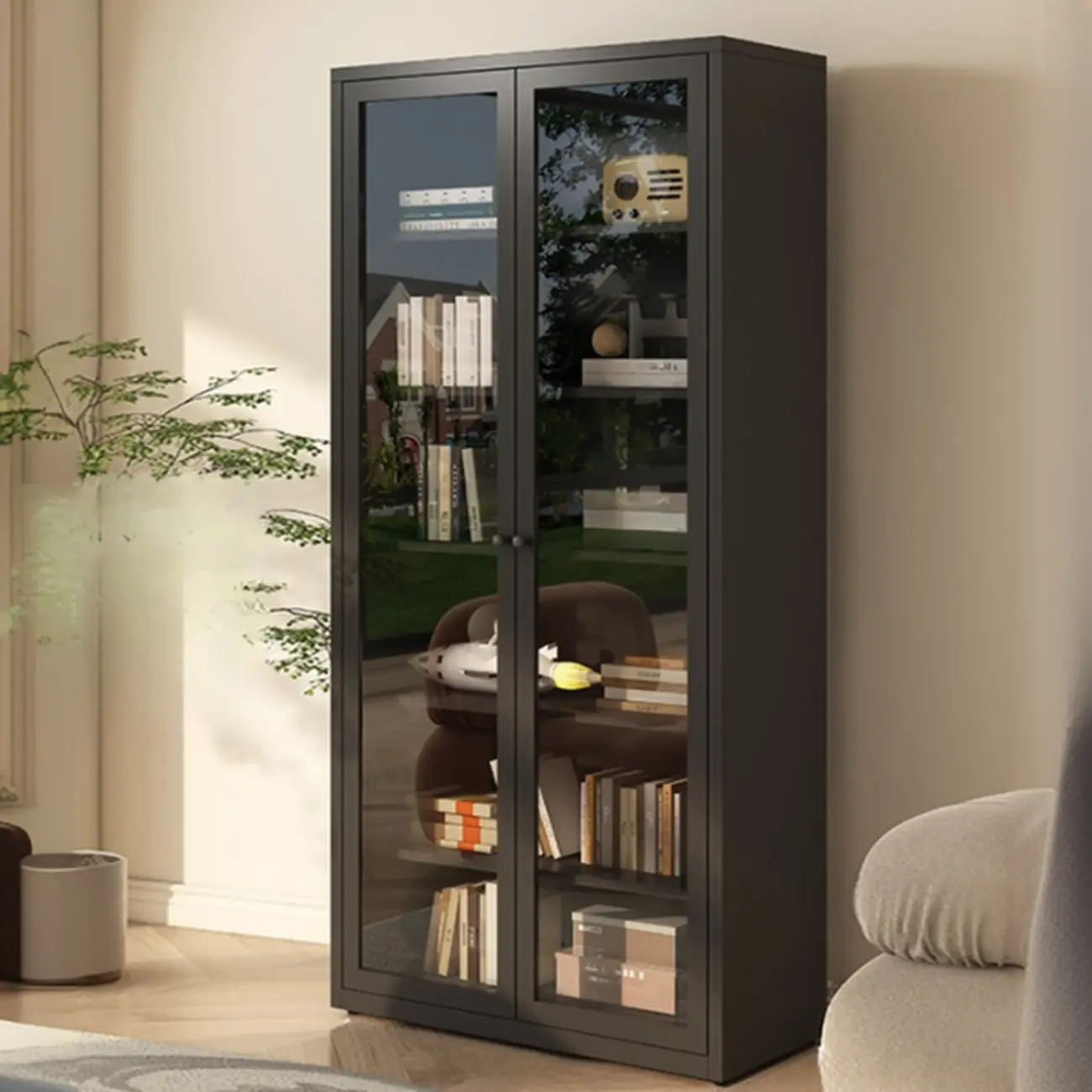 Tall 6-Layer Display Cabinet with Glass Doors Image - 19 | homeyfad