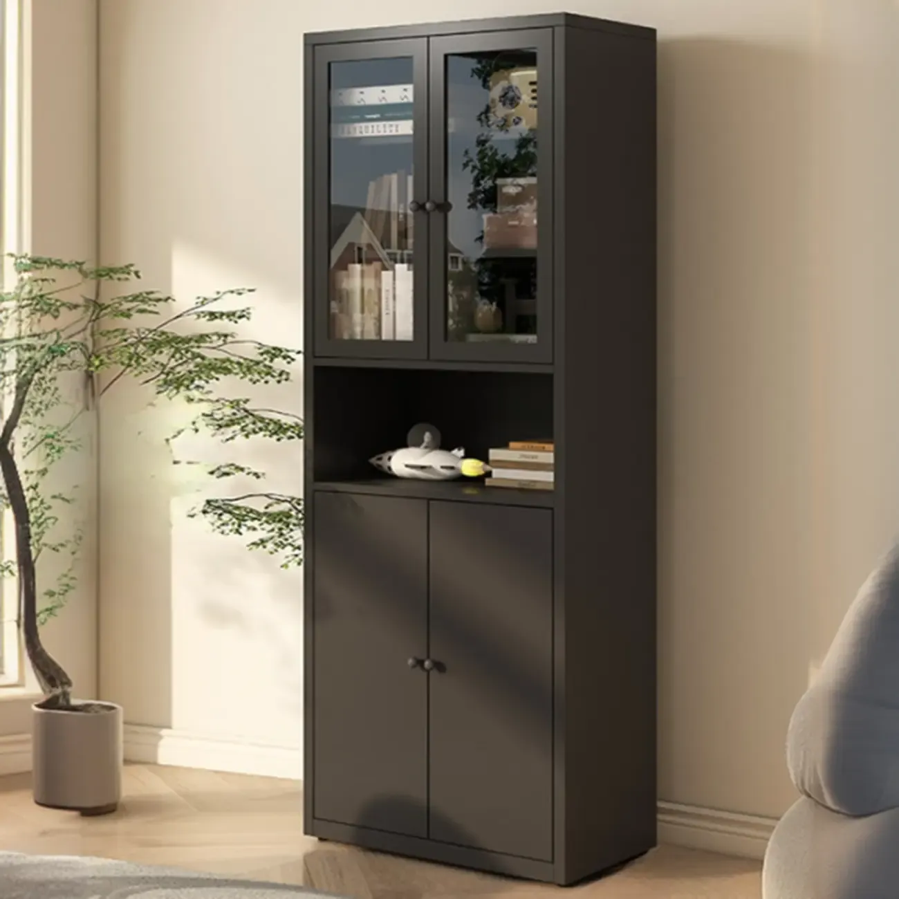 Tall 6-Layer Display Cabinet with Glass Doors Image - 22