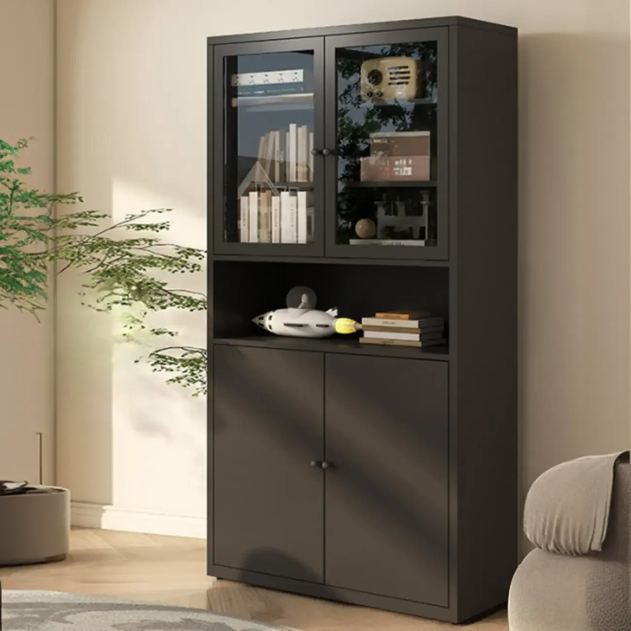 Tall 6-Layer Display Cabinet with Glass Doors Image - 24