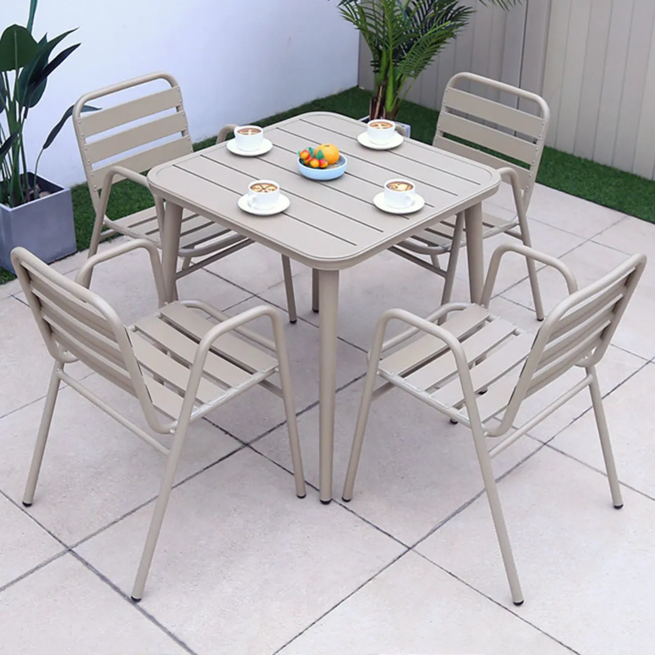 Modern Gray Metal Outdoor Dining Chairs with Arms Image - 1 | homeyfad