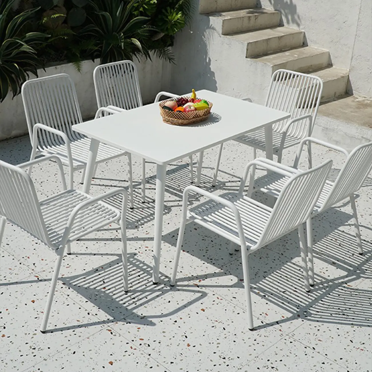 Minimalist White Aluminum Outdoor Dining Chairs Image - 1 | homeyfad