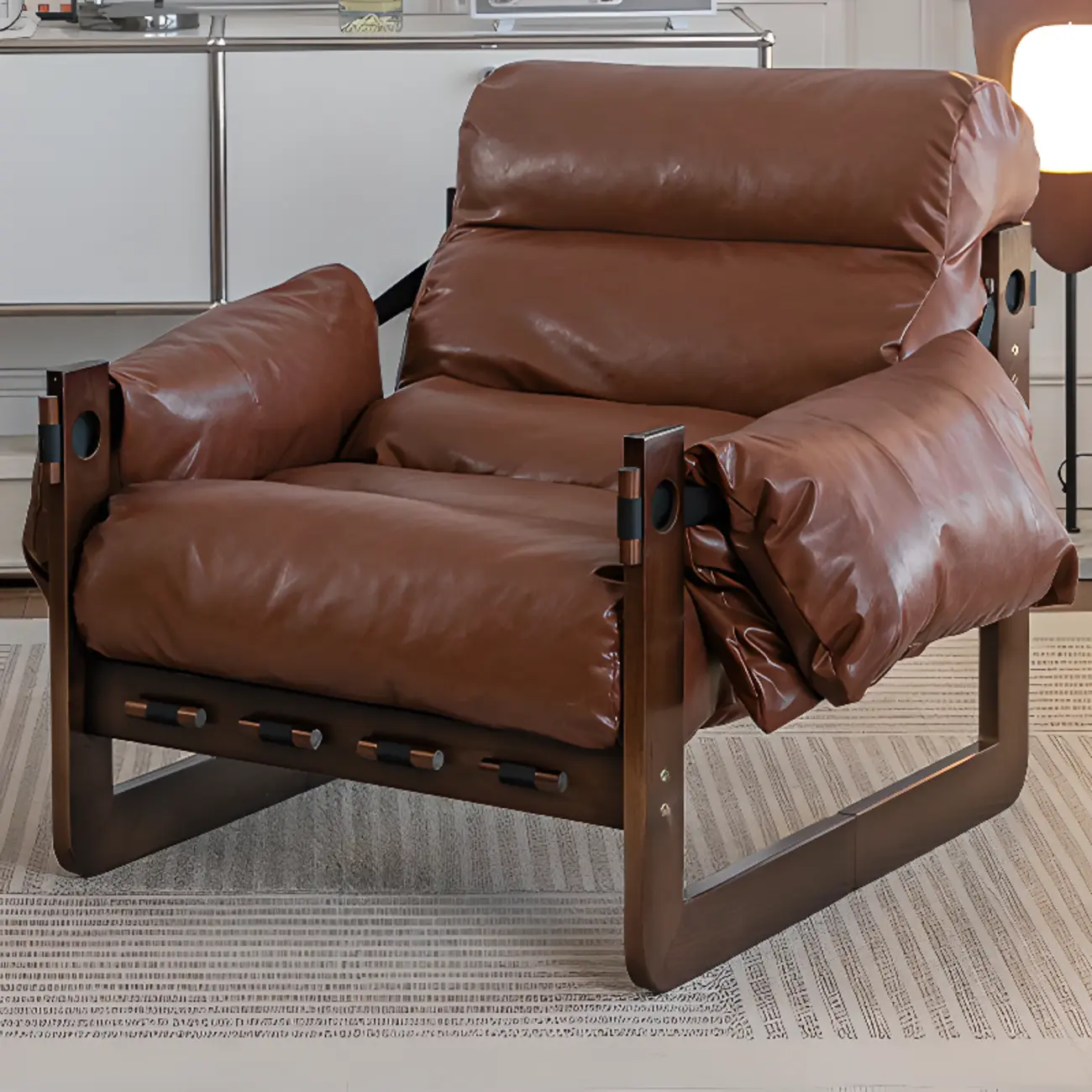 Modern Cat-Resistant Leather High Back Arm Accent Chair Image - 1 | homeyfad