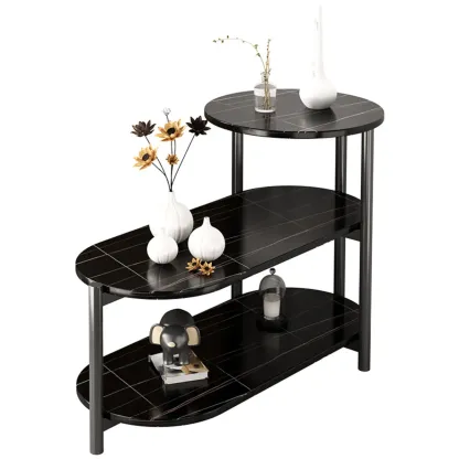 Black Oval 3-Tier Wood Storage Side Table with Metal Legs Image - 9