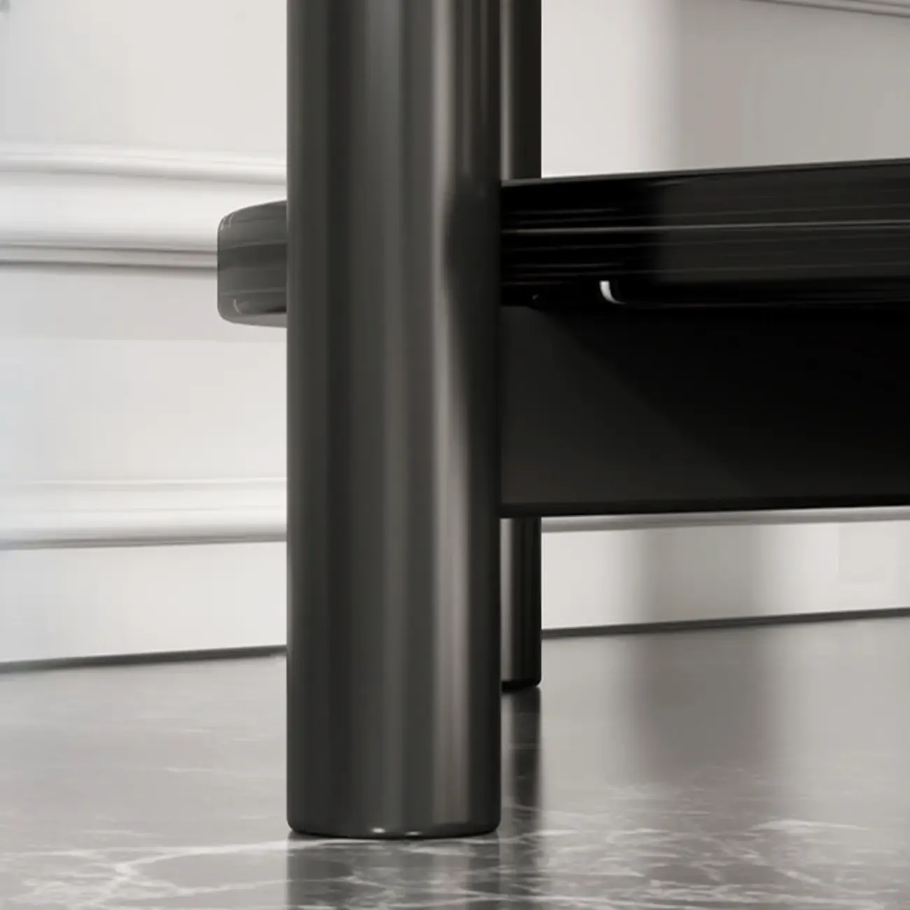 Black Oval 3-Tier Wood Storage Side Table with Metal Legs Image - 10