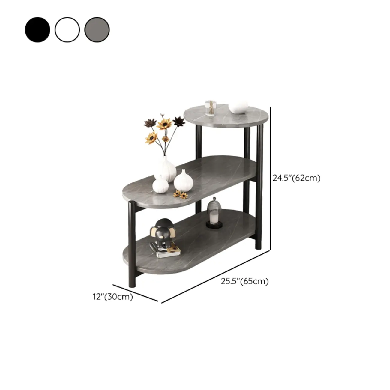 Black Oval 3-Tier Wood Storage Side Table with Metal Legs #size | homeyfad