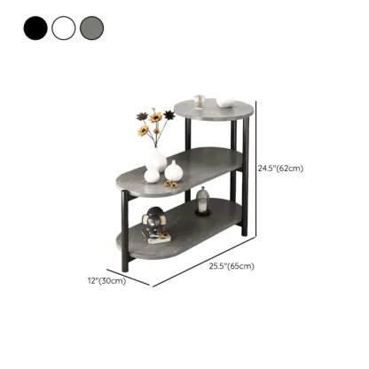 Black Oval 3-Tier Wood Storage Side Table with Metal Legs #size