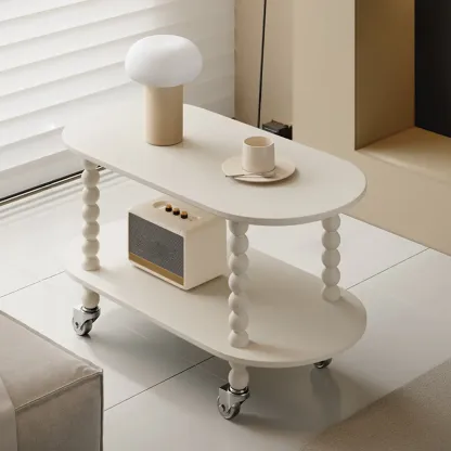 Black Oval Wooen 2-Tier Storage Rolling Side Table Image - 3