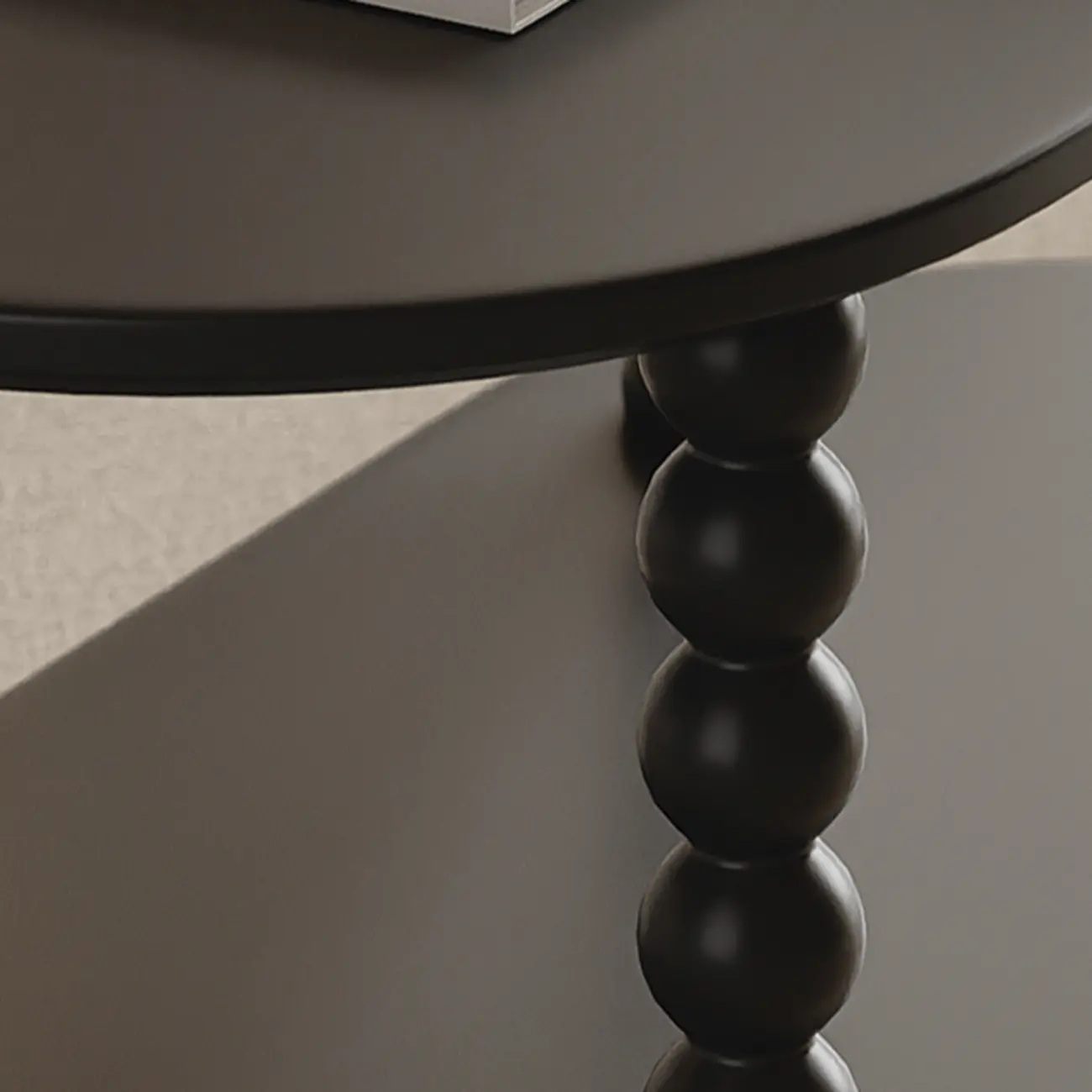 Black Oval Wooen 2-Tier Storage Rolling Side Table Image - 7 | homeyfad