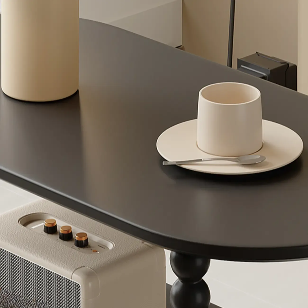 Black Oval Wooen 2-Tier Storage Rolling Side Table Image - 8