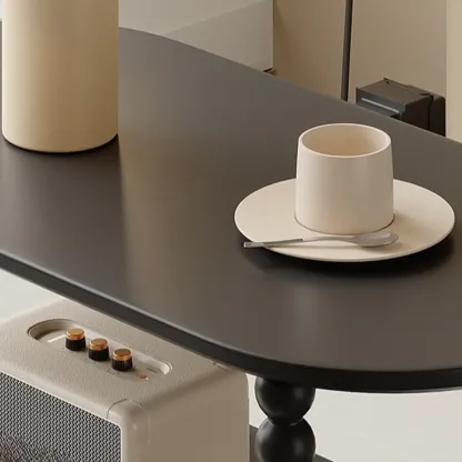 Black Oval Wooen 2-Tier Storage Rolling Side Table Image - 8