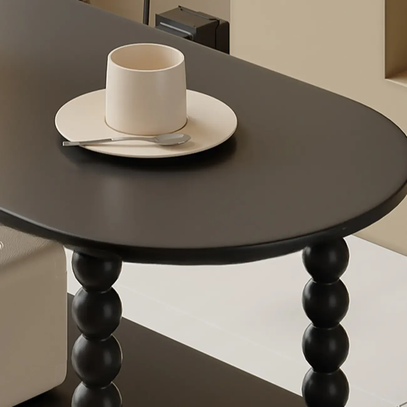 Black Oval Wooen 2-Tier Storage Rolling Side Table Image - 9
