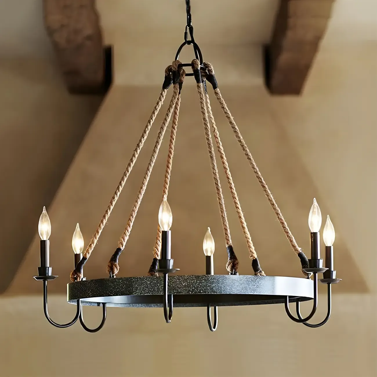 Black Metal Round Rustic Chandelier Light Fixture Image - 4