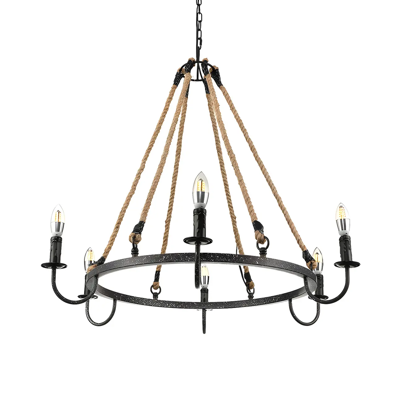 Black Metal Round Rustic Chandelier Light Fixture Image - 7 | homeyfad
