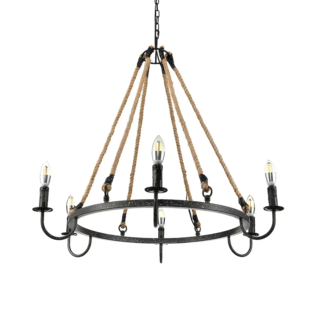 Black Metal Round Rustic Chandelier Light Fixture Image - 7