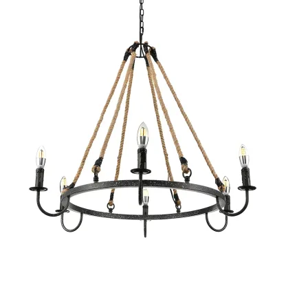 Black Metal Round Rustic Chandelier Light Fixture Image - 7