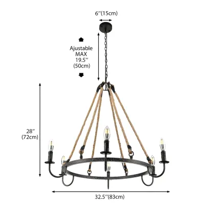 Black Metal Round Rustic Chandelier Light Fixture Image - 8