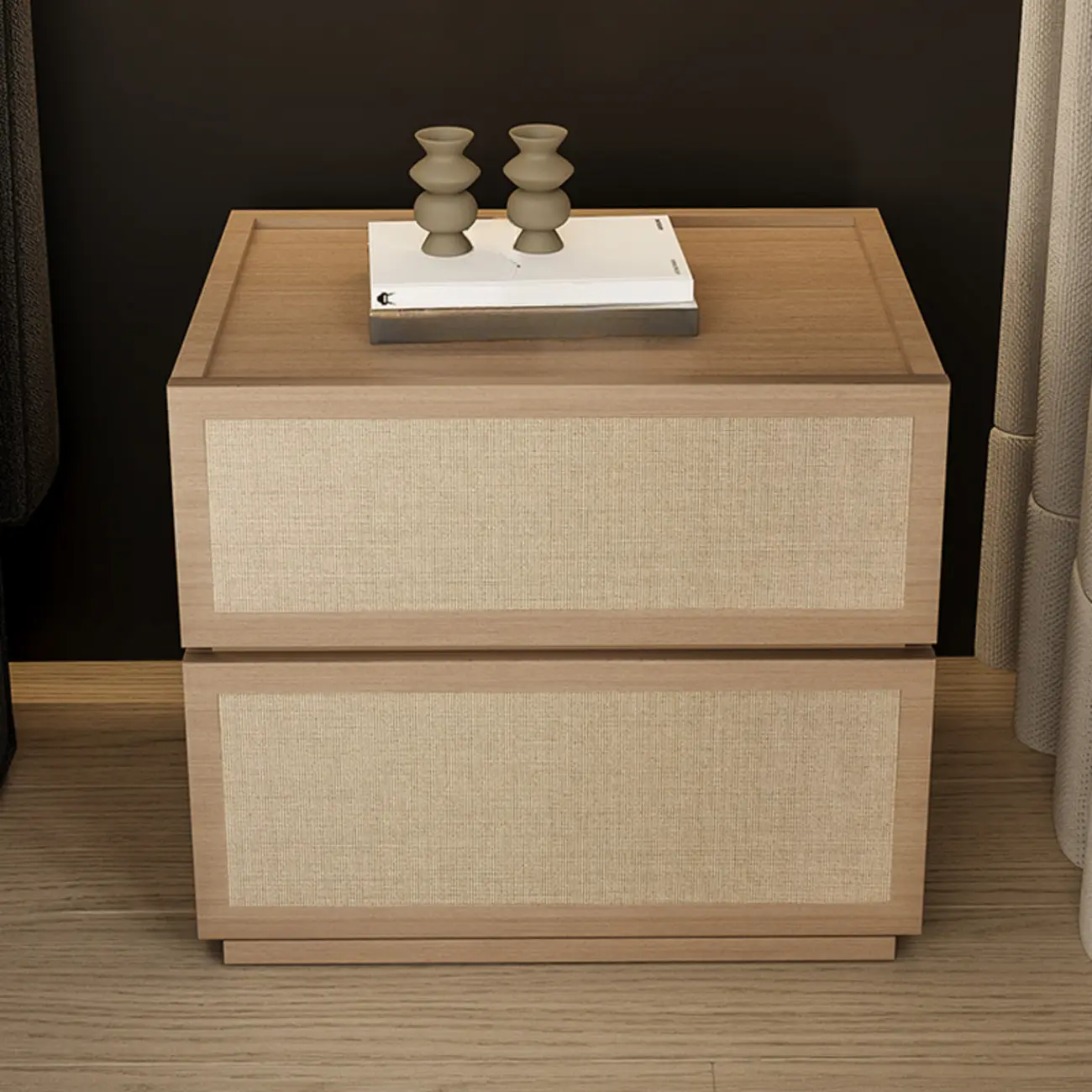 Dark Walnut 2-Drawer Fabric Wood Frame Nightstand Image - 1 | homeyfad