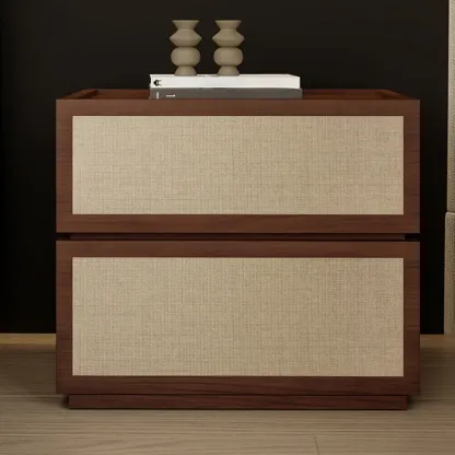 Dark Walnut 2-Drawer Fabric Wood Frame Nightstand Image - 4