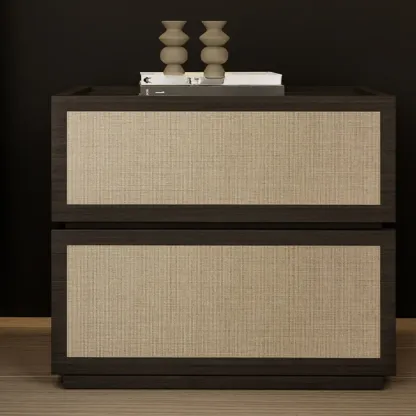 Dark Walnut 2-Drawer Fabric Wood Frame Nightstand Image - 2