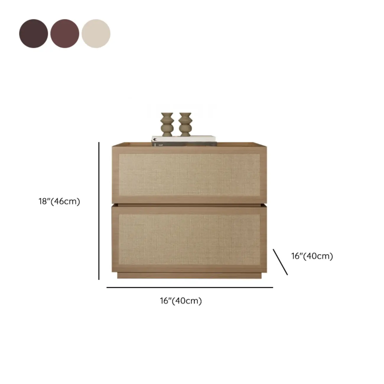 Dark Walnut 2-Drawer Fabric Wood Frame Nightstand #size