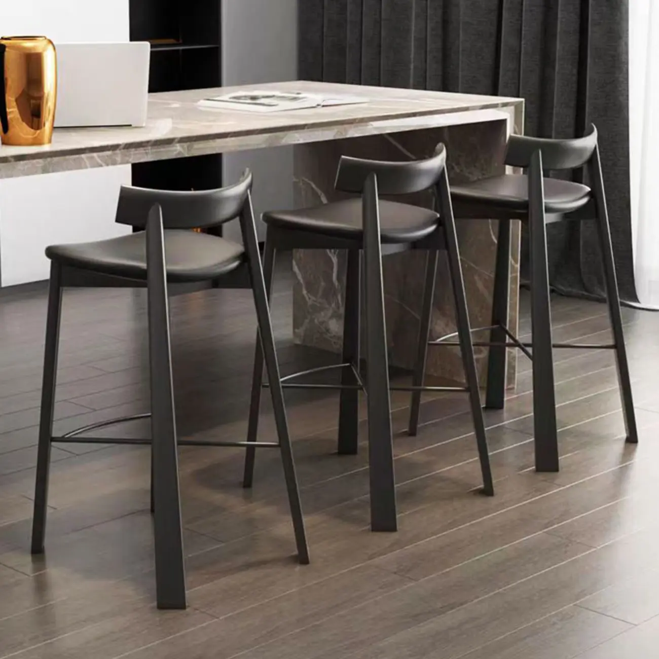 Modern Black Ash Upholstered Saddle Bar Stools Image - 1 | homeyfad