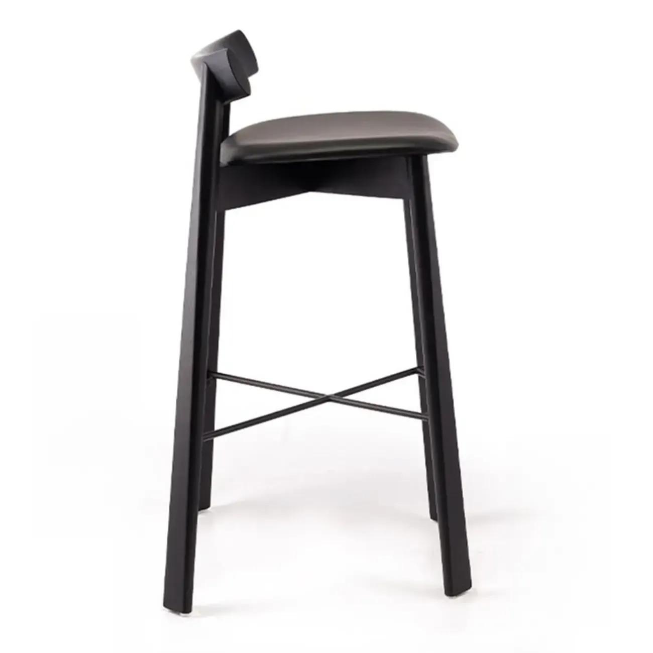 Modern Black Ash Upholstered Saddle Bar Stools Image - 5